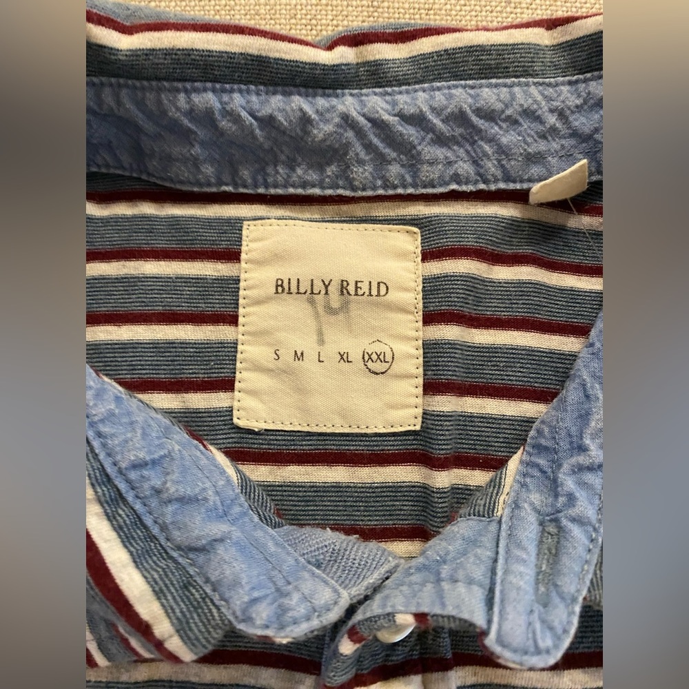 BILLY REID XXL STRIPED POCKET POLO CABARET RED/AZURE BLUE MINT COND - Picture 4 of 6
